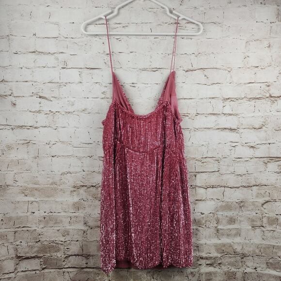 Retrofete Jill Sequin Mini Dress in Pastel Pink Size XL NWT Spaghetti Straps - Picture 6 of 13